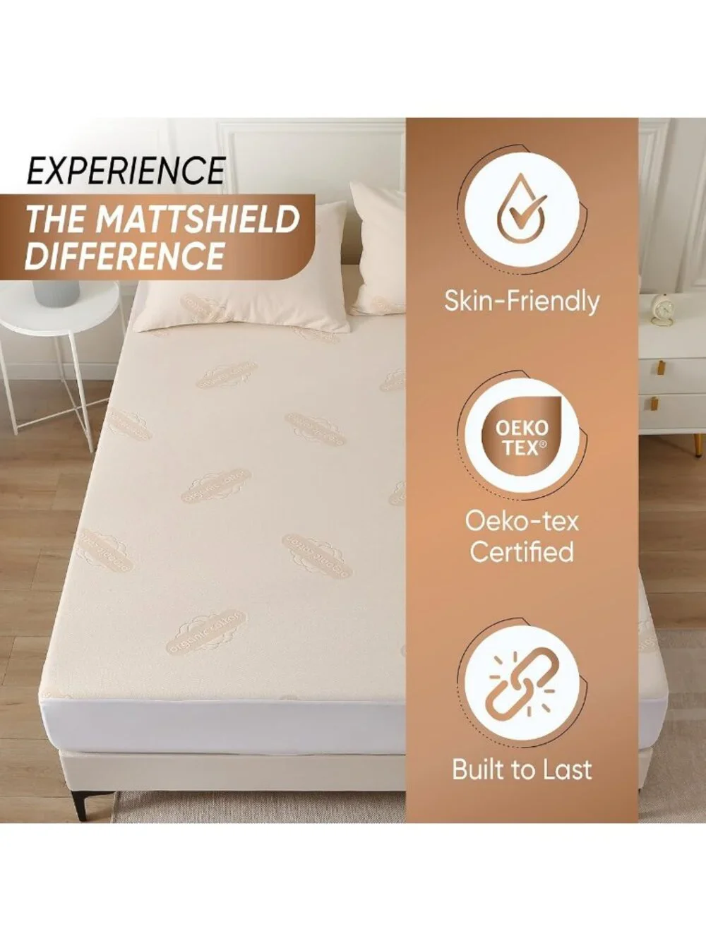 Waterproof Twin Organic Mattress Protector - Soft Cotton, Noiseless, Deep Pocket